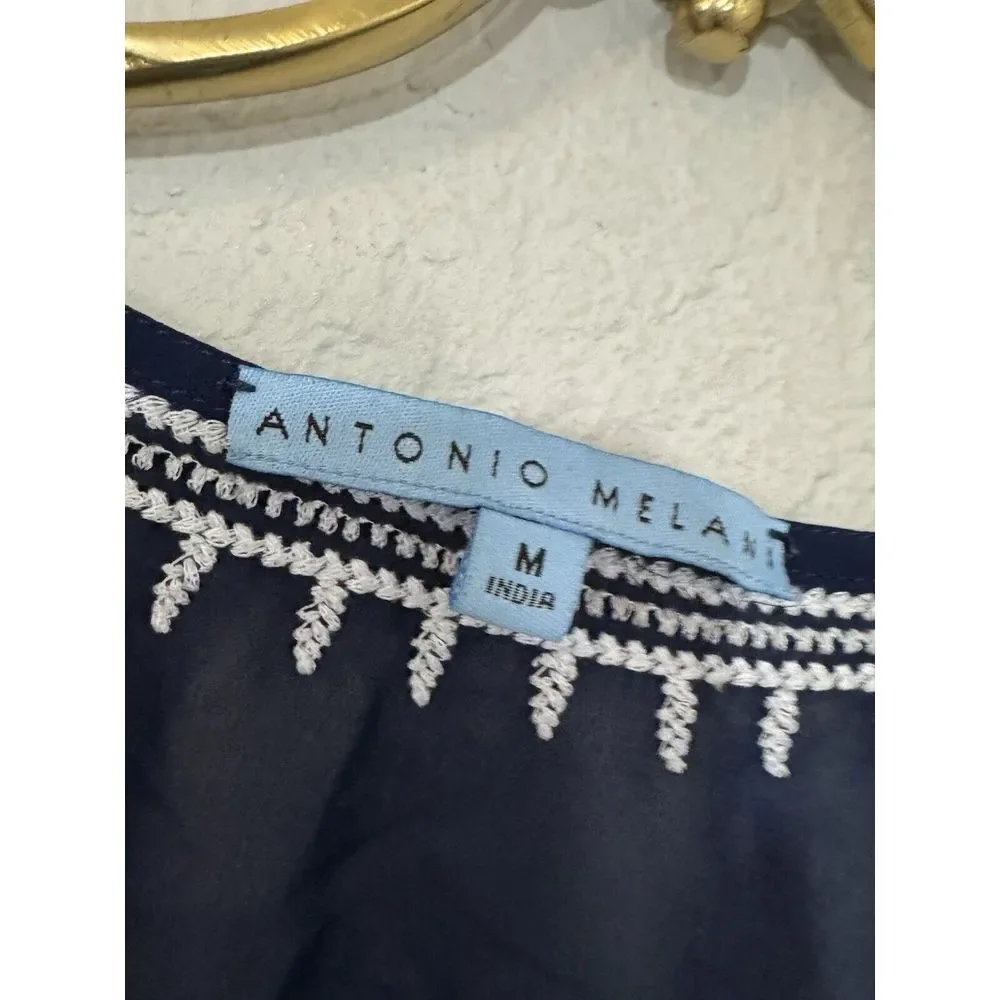 Antonio Melani Navy and White Embroidered Sheer Tunic Top‎ Swim Coverup Resort M